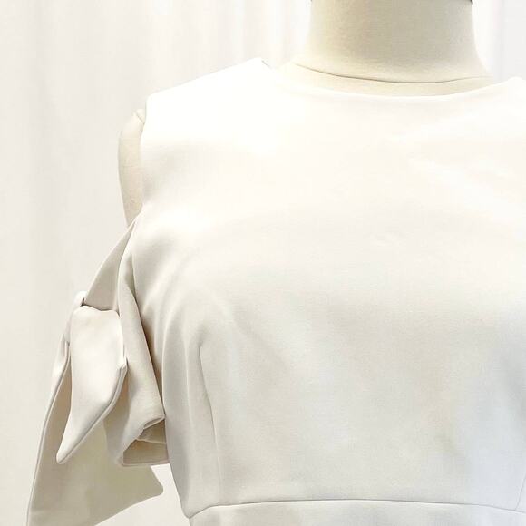 NEW Milly Womens 12 Tie Mod Dress White Cold Shoulder‎ Wedding Bridal Elopement - Picture 8 of 13